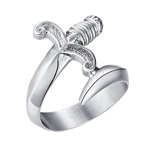 PAURO Herren Damen Edelstahl Silber Jahrgang Punk Schwert Signet Ring Größe 62 (19.7) von PAURO
