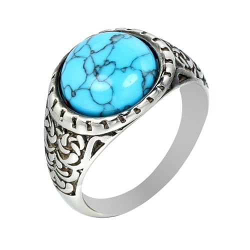 PAURO Herren Damen Edelstahl Trendiger Jahrgang Runder Edelstein Stellungnahme Ring Silber See Blau Größe 65 (20.7) von PAURO
