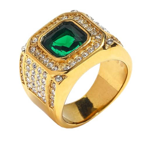 PAURO Herren Damen Edelstahl Trendy Hip Hop Punk Cubic Zirkonia Versprechen Ring Ehering Gold Grün Größe 60 (19.1) von PAURO
