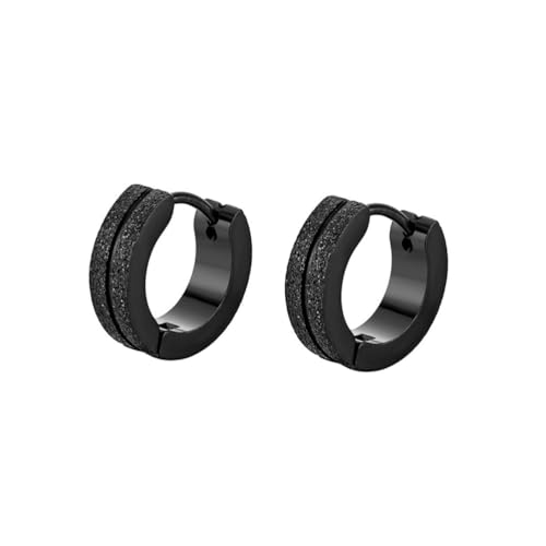 PAURO Herren Damen Einfache Edelstahl 2pcs Sandgestrahlte Oberfläche Punk Huggie Hoop Ohrringe Schwarz von PAURO