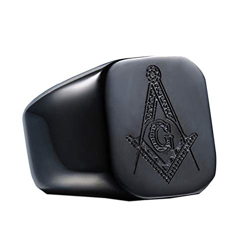 PAURO Herren Damen Jahrgang Freimaurer Ring aus Titan Stahl Punk Stil Schwarz Größe 62 (19.7) von PAURO