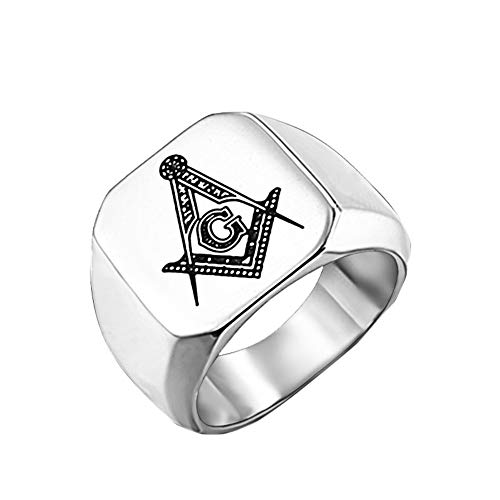 PAURO Herren Damen Jahrgang Freimaurer Ring aus Titan Stahl Punk Stil Silber Größe 57 (18.1) von PAURO