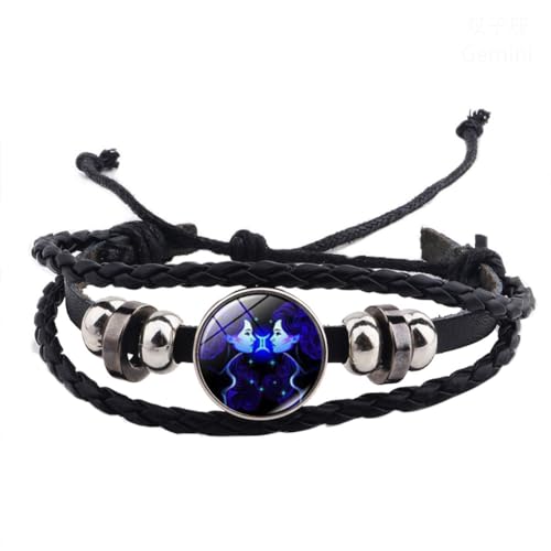 PAURO Herren Damen Jahrgang PU Leder Kreative 12 Konstellationen Geflochtenes Verstellbares Armband Zwillinge von PAURO