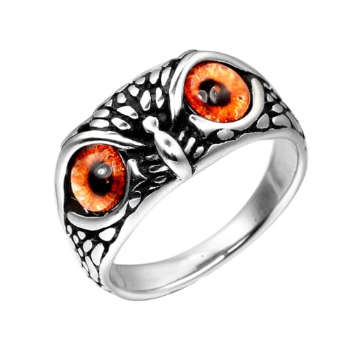 PAURO Herren Damen Jahrgang Tier Eule Kopf Gotisch Edelstein Ring Silber Orange Größe 60 (19.1) von PAURO