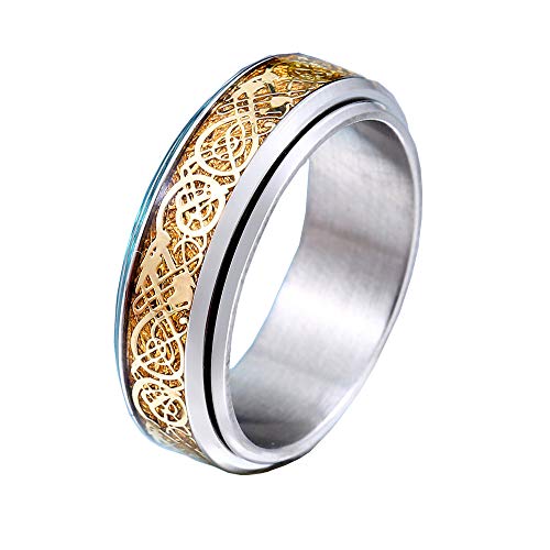PAURO Herren Damen Keltisch Drachen Spinner Ringe Ehering Edelstahl Silber Gold Größe 70 (22.3) von PAURO