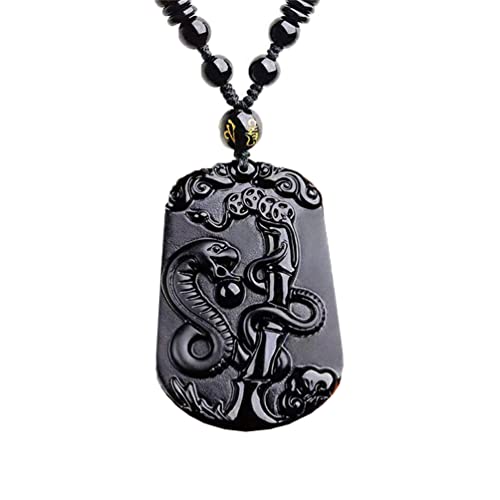 PAURO Herren Damen Obsidian Jahrgang Chinesische Rechteck Sternzeichen Siegel Anhänger Halskette mit Kette Amulett Schmuck Schlange von PAURO