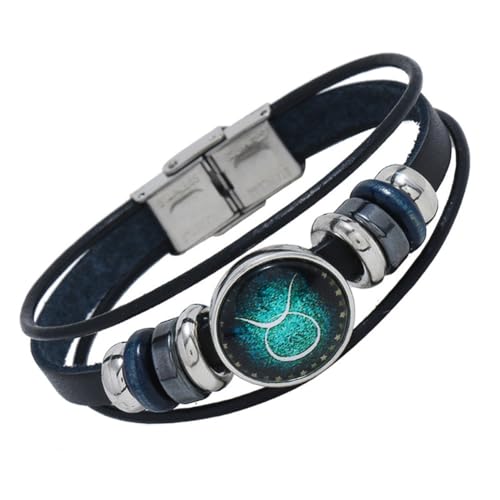PAURO Herren Damen PU 12 Konstellation Geflochtene Verstellbare Armband Sternennacht Stier von PAURO