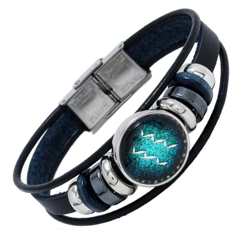 PAURO Herren Damen PU 12 Konstellation Geflochtene Verstellbare Armband Sternennacht Wassermann von PAURO