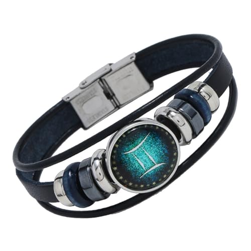 PAURO Herren Damen PU 12 Konstellation Geflochtene Verstellbare Armband Sternennacht Zwillinge von PAURO