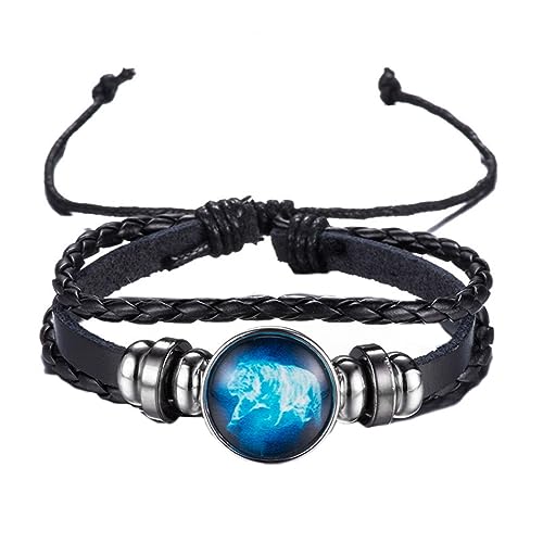 PAURO Herren Damen PU Jahrgang Chinesischen Stil Tierkreiszeichen Leuchtende Armband Tiger von PAURO