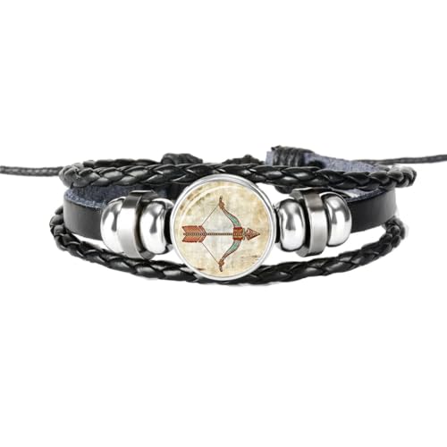 PAURO Herren Damen PU Leder Kreative 12 Konstellationen Geflochtenes Verstellbares Armband Schütze von PAURO