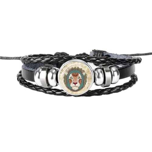 PAURO Herren Damen PU Leder Kreative 12 Konstellationen Geflochtenes Verstellbares Armband Tiger von PAURO