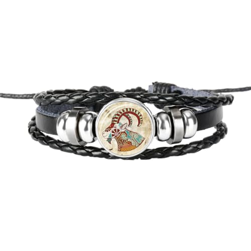 PAURO Herren Damen PU Leder Kreative 12 Konstellationen Geflochtenes Verstellbares Armband Widder von PAURO