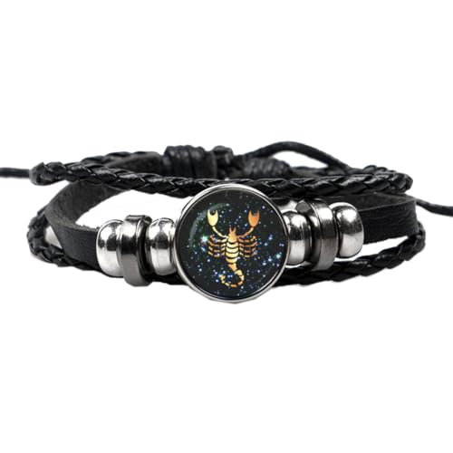 PAURO Herren Damen PU Leder Kreatives Punk 12 Sternzeichen Geflochtenes Verstellbares Armband Skorpion von PAURO