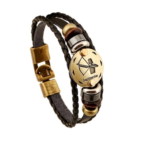 PAURO Herren Damen PU Leder Punk 12 Sternbild Geflochtene Verstellbare Armband Schütze von PAURO