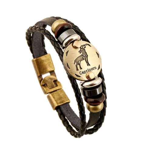 PAURO Herren Damen PU Leder Punk 12 Sternbild Geflochtene Verstellbare Armband Steinbock von PAURO