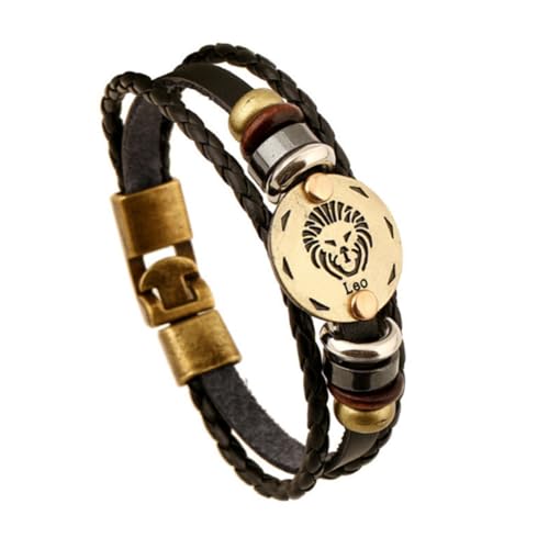 PAURO Herren Damen PU Leder Punk 12 Sternbild Geflochtene Verstellbare Armband Tiger von PAURO