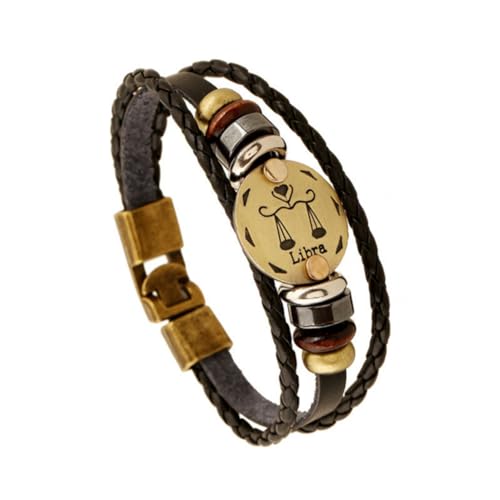 PAURO Herren Damen PU Leder Punk 12 Sternbild Geflochtene Verstellbare Armband Waage von PAURO