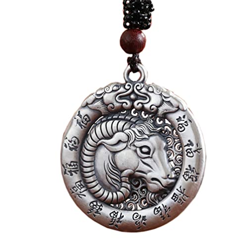 PAURO Herren Damen Retro Chinesische Sternzeichen Siegel Anhänger Halskette mit Kette Amulett Schmuck Schaf von PAURO