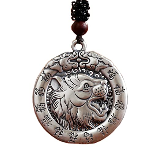 PAURO Herren Damen Retro Chinesische Sternzeichen Siegel Anhänger Halskette mit Kette Amulett Schmuck Tiger von PAURO