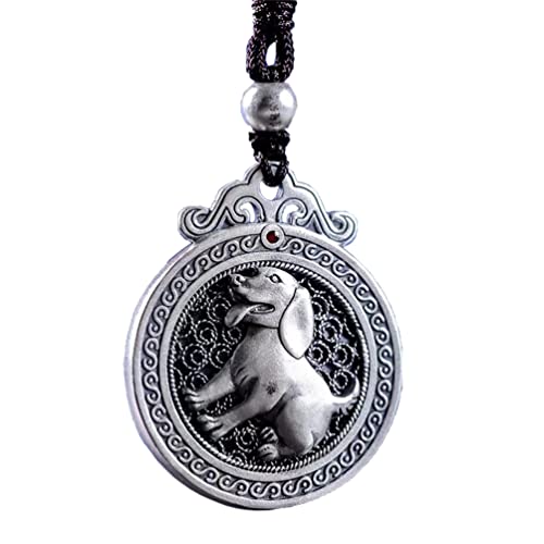 PAURO Herren Damen Retro Chinesische Yin Yang TA IC Hallo Sternzeichen Siegel Anhänger Halskette mit Kette Amulett Schmuck Hund von PAURO