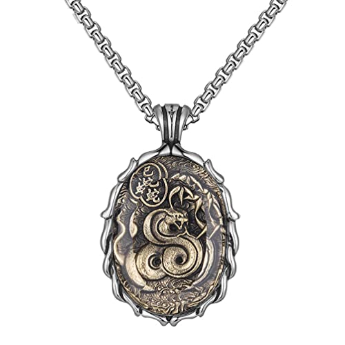 PAURO Herren Damen Vintage Chinesische Sternzeichen Siegel Anhänger Halskette mit Kette Amulett Horoskope Schmuck Schlange von PAURO