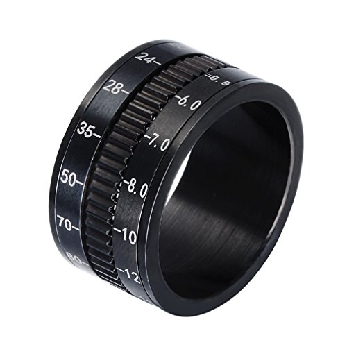 PAURO Herren Edelstahl 12MM Breite Drehbare Kamera Objektiv Original Schmuck Ring Größe 70 (22.3) von PAURO