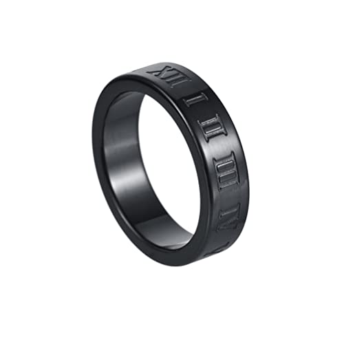 PAURO Herren Edelstahl 6MM Hochglanzpolierter Ring mit Einfachen Römischen Ziffern Schwarz Größe 60 (19.1) von PAURO