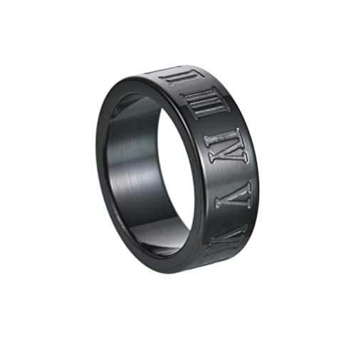 PAURO Herren Edelstahl 8MM Hochglanzpolierter Ring mit Einfachen Römischen Ziffern Schwarz Größe 60 (19.1) von PAURO