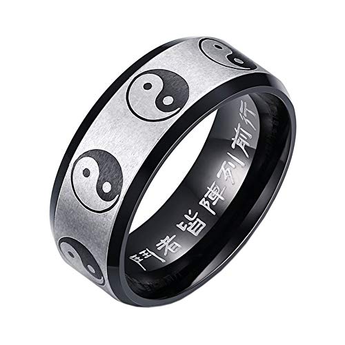 PAURO Herren Edelstahl 8MM Jahrgang Chinesische Schriftzeichen Religion Tai Chiba Hängenden Yin Yang Ring Größe 54 (17.2) von PAURO
