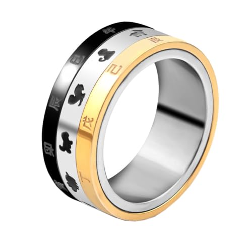 PAURO Herren Edelstahl 8MM Kreativer Drehbarer Sternzeichen Ring Größe 65 (20.7) von PAURO