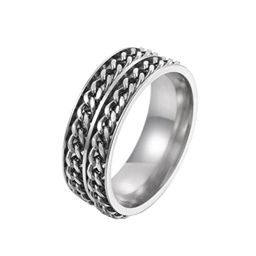 PAURO Herren Edelstahl 8mm Doppelt Silber Ringgröße mit rotierender Angstaussage mit Ketteneinlage 60 von PAURO