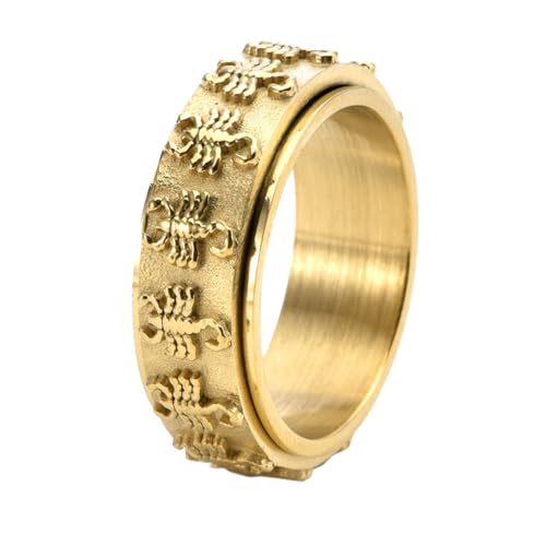 PAURO Herren Edelstahl 8mm Personalisierter Jahrgang Skorpion Drehbarer Ring Punk Style Gold Größe 65 (20.7) von PAURO