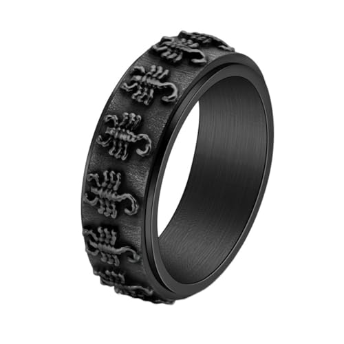 PAURO Herren Edelstahl 8mm Personalisierter Jahrgang Skorpion Drehbarer Ring Punk Style Schwarz Größe 60 (19.1) von PAURO