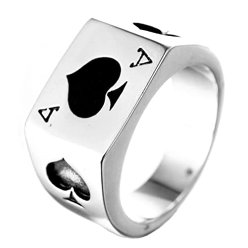 PAURO Herren Edelstahl Ace Of Spades Poker Karte Glück Ring Silber Mit Schwarzem Lack Größe 70 von PAURO