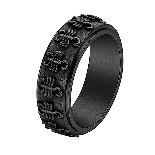 PAURO Herren Edelstahl Angst Retro geprägter Skorpion Signet Tier Ring Punkschmuck Schwarz Größe 54 (17.2) von PAURO