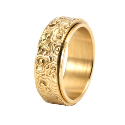 PAURO Herren Edelstahl Angst Ring Gravierte Wolke Retro Drehbare Band Ring Gold Größe 68 (21.6) von PAURO