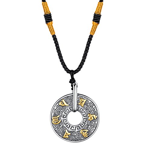 PAURO Herren Edelstahl Buddhistische Mantra Om Mani Padme Hum Donut Halskette Anhänger Kette Baumwollschnur Gold von PAURO