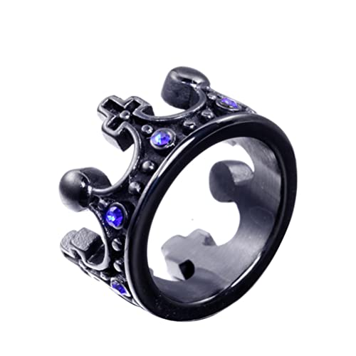 PAURO Herren Edelstahl Cubic Zirkonia Königskrone Kreuz Versprechen Ring Schwarz mit Königsblau Größe 54 (17.2) von PAURO