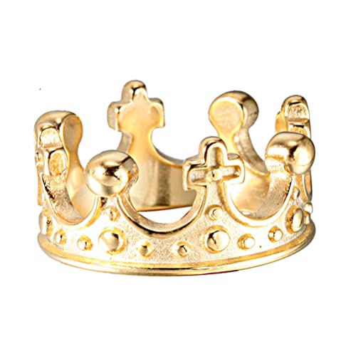 PAURO Herren Edelstahl Cubic Zirkonia Königskrone Kreuz Versprechen Ring Vergoldet Größe 62 (19.7) von PAURO