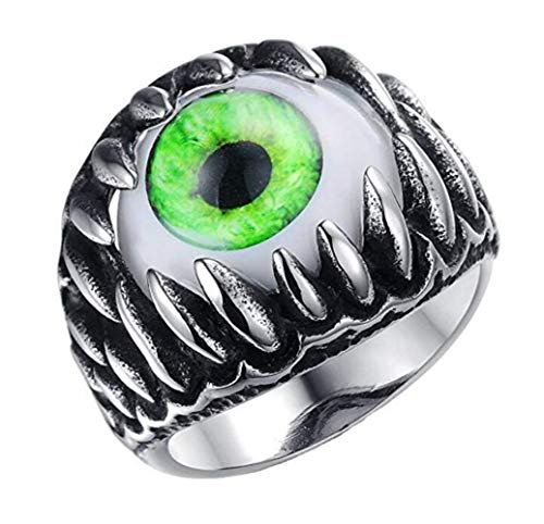 PAURO Herren Edelstahl Dragon Claw Opal Eyeball Ringe, Gothic Biker Einzigartige Grün Katzenauge Größe 54 von PAURO