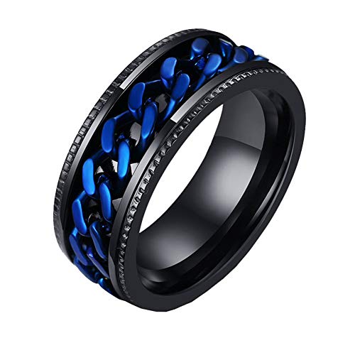 PAURO Herren Edelstahl Europa und Amerika Blaue Kette Drehbare Schwarz Ring Größe 65 (20.7) von PAURO