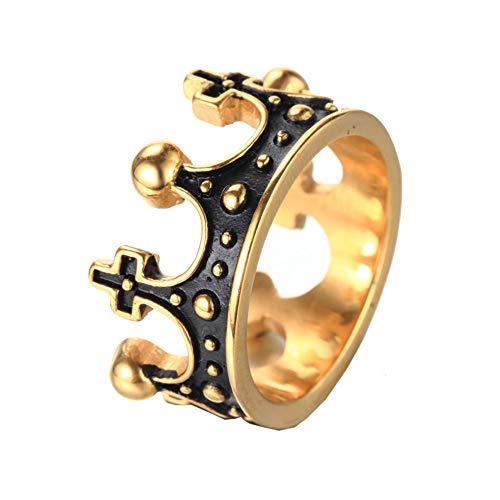 PAURO Herren Edelstahl Europa und Amerika Stil Imperiale Krone Ring Golden Größe 65 (20.7) von PAURO