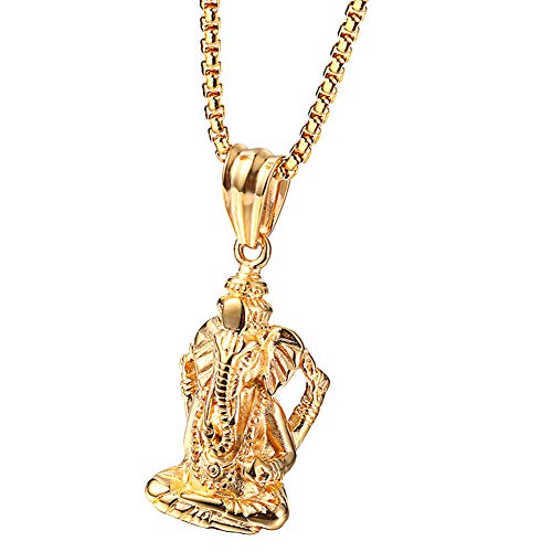 PAURO Herren Edelstahl Ganesha Elefanten Gott des Erfolgs Glückliche Anhänger Halskette Vintage Gold von PAURO