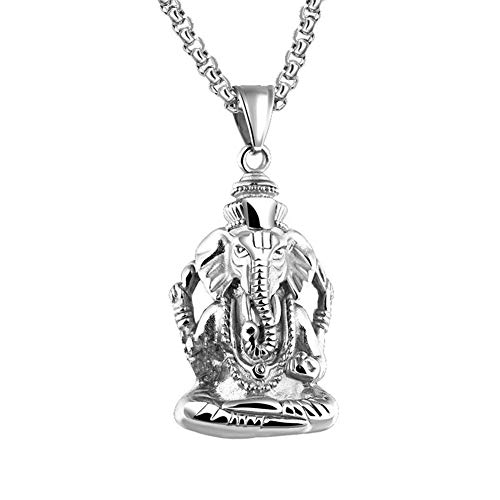 PAURO Herren Edelstahl Ganesha Elefanten Gott des Erfolgs Glückliche Anhänger Halskette Vintage Silber von PAURO
