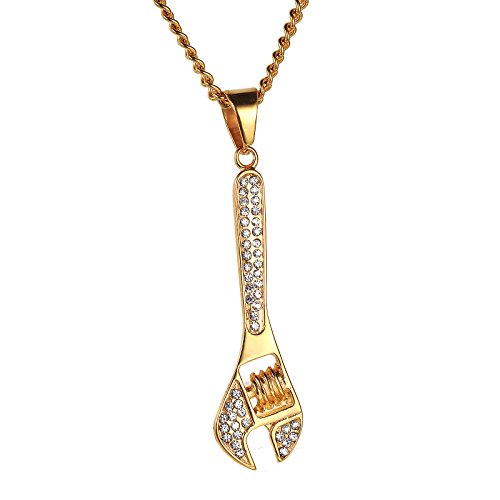PAURO Herren Edelstahl Gold Wrench Mit Zirkonia AnhäNger Hip Hop Halskette Mit Kette von PAURO