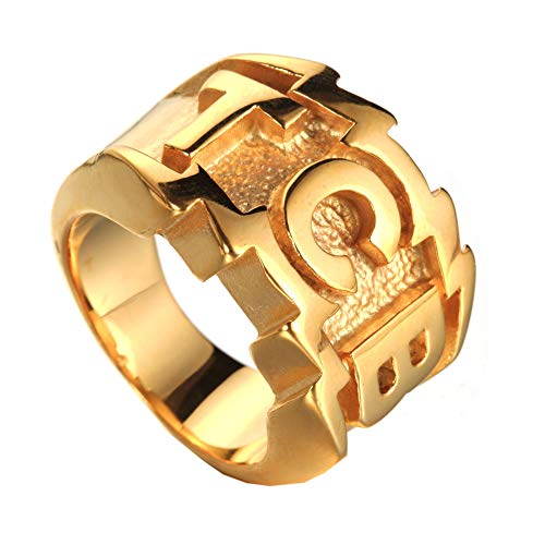 PAURO Herren Edelstahl Gravierte Charakter TCB Ring Gold Größe 72 (22.9) von PAURO