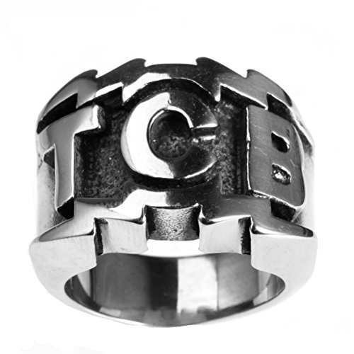 PAURO Herren Edelstahl Gravierte Charakter TCB Silber Ring Größe 70 (22.3) von PAURO