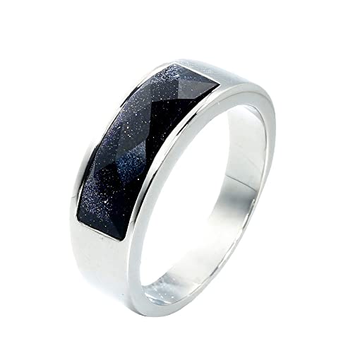PAURO Herren Edelstahl Jahrgang Dunkelblau Blau Edelstein Ring hochpoliert Runde Hochzeit Versprechen Ring Silber Größe 65 (20.7) von PAURO