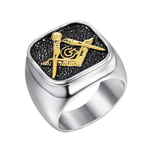 PAURO Herren Edelstahl Jahrgang Freimaurer Ring Punk Stil Gold Schwarz Größe 62 (19.7) von PAURO